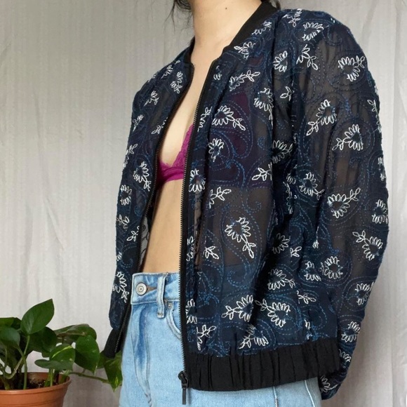 Abercrombie & Fitch Jackets & Blazers - Abercrombie & Fitch Sheer Embroidered Zip Up Jacket